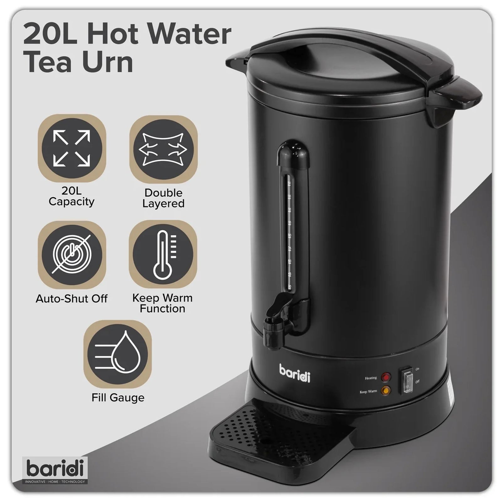 Baridi Hot Water Boiler 20L Capacity DH431 - Black