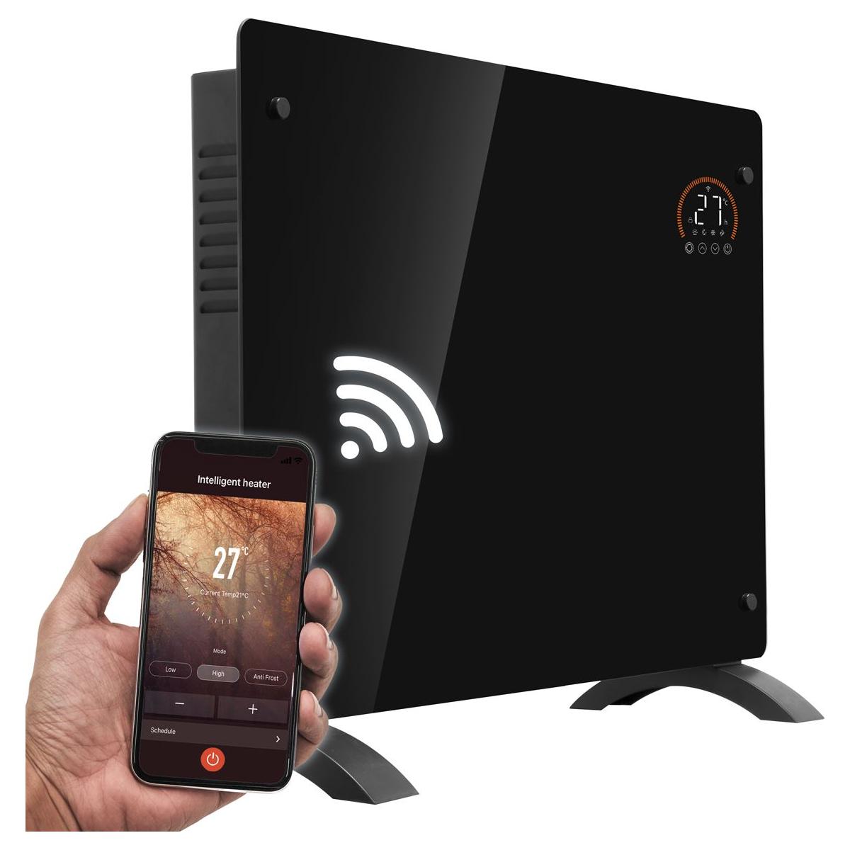 Baridi 1500W Electric Glass Panel Heater with 24/7 Timer, Remote Control & Wi-Fi - Black