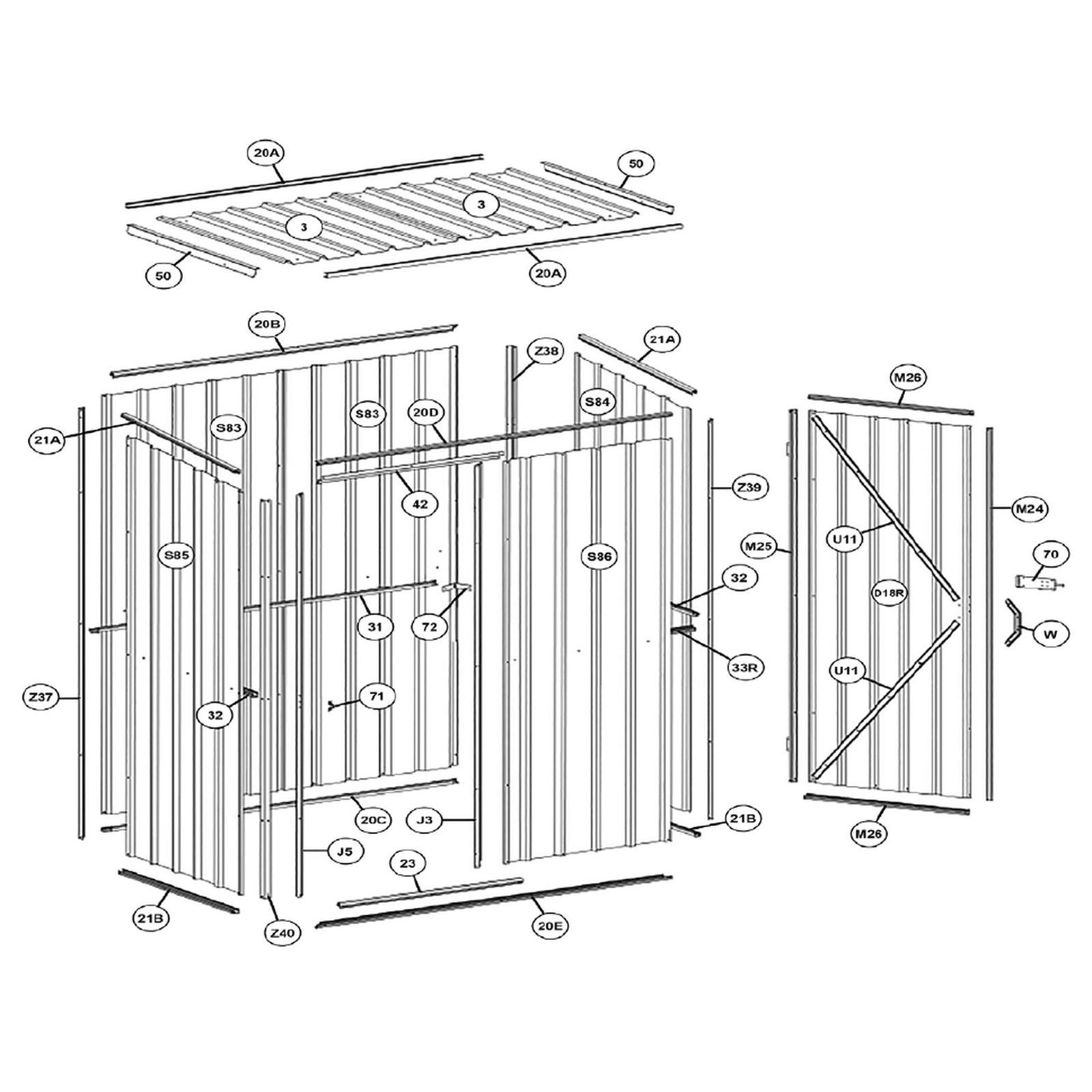Sealey Upper Support (Door)(W: 44 L: 776) DG10653