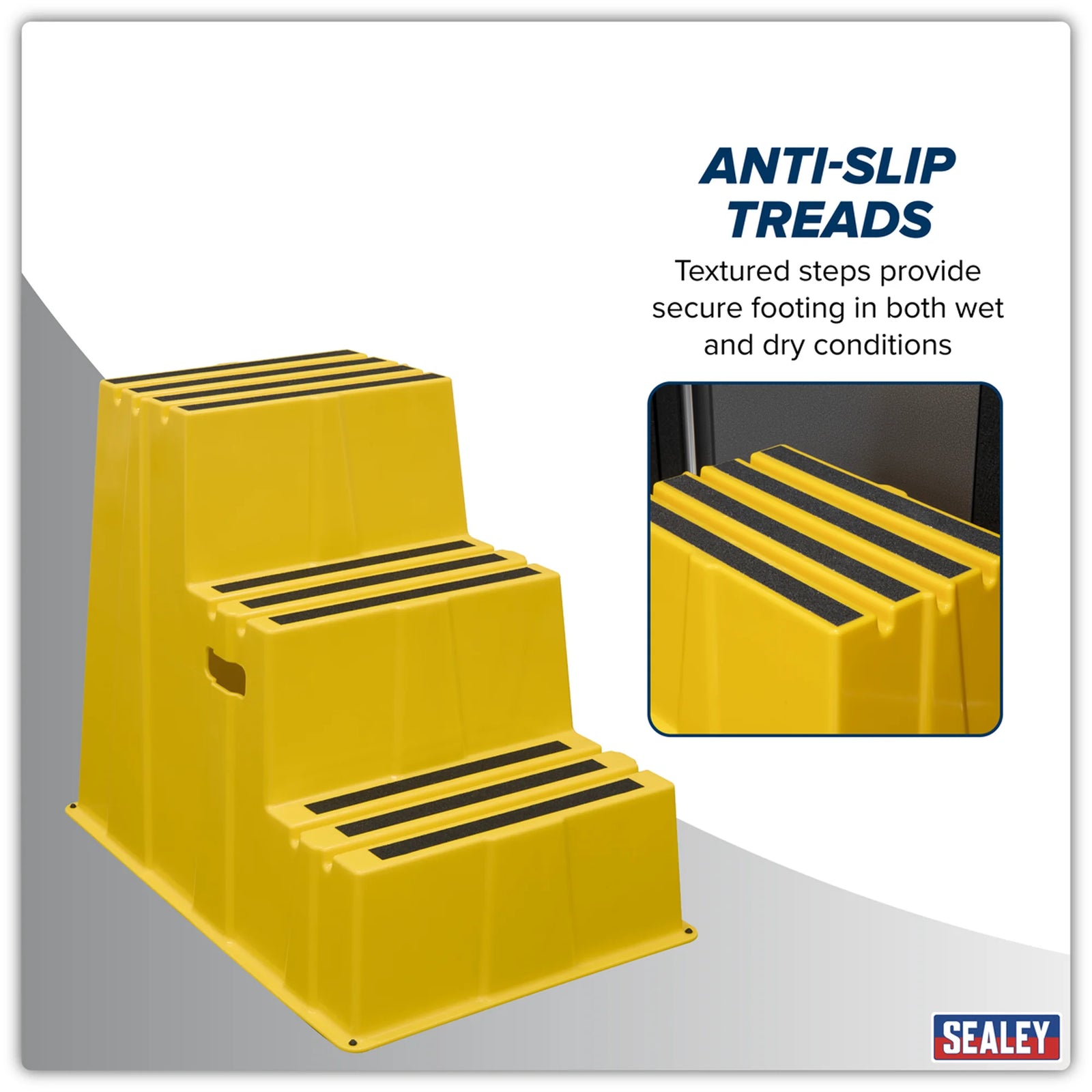 Sealey Heavy-Duty 3-Step Safety Steps 150kg Capacity Yellow