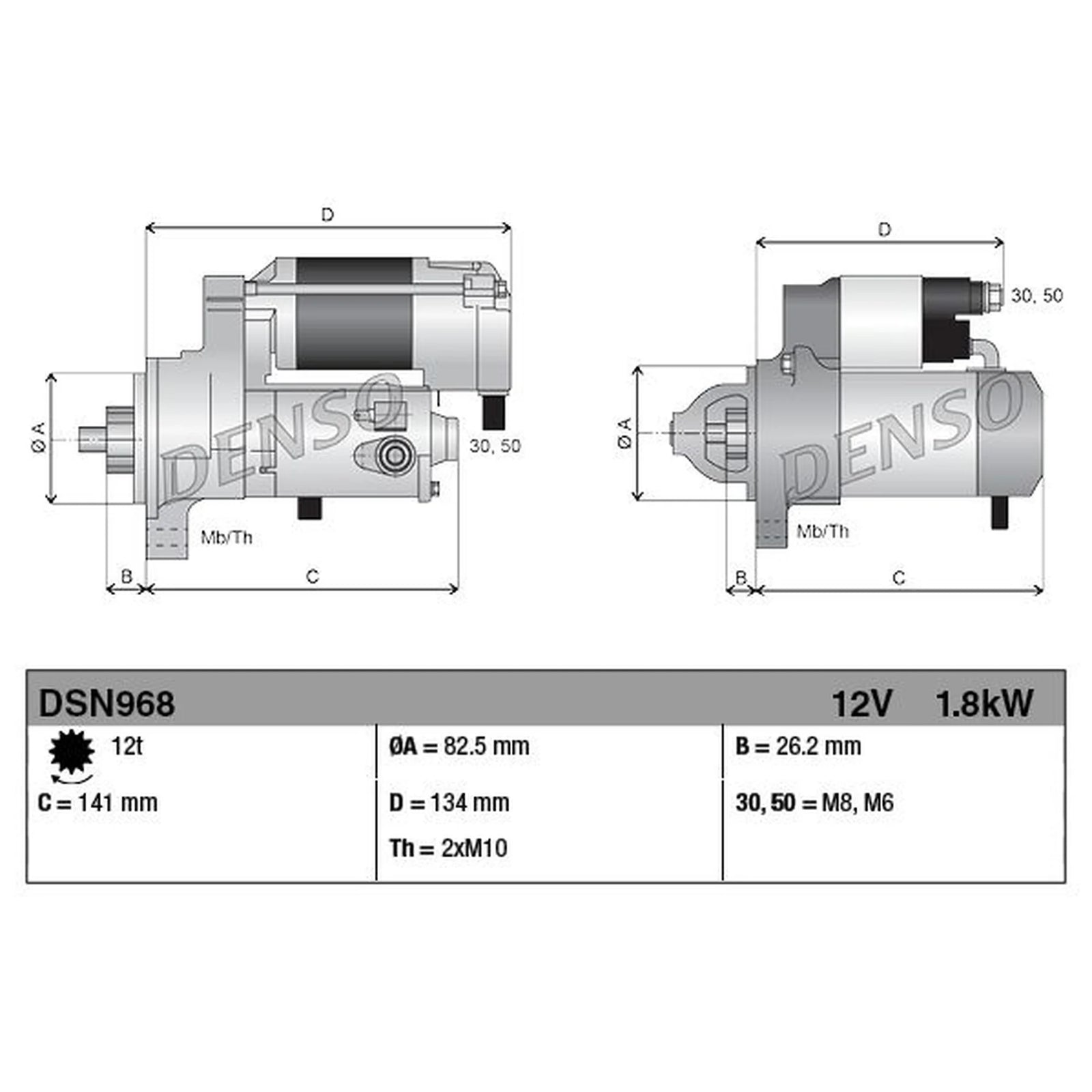 Denso Starter Motor 12V 1.8kW 12 Teeth DSN968