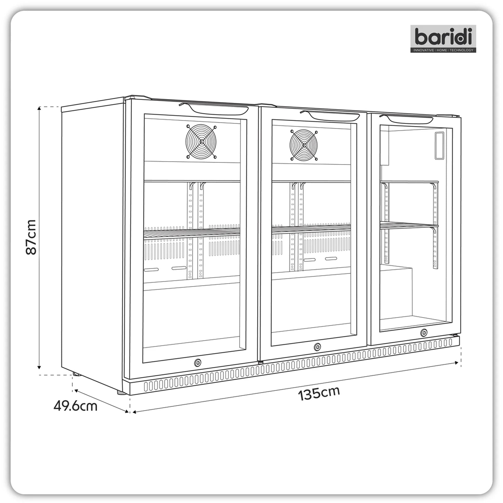 Baridi Back Bar Drinks Fridge Cooler DH336 307L Black