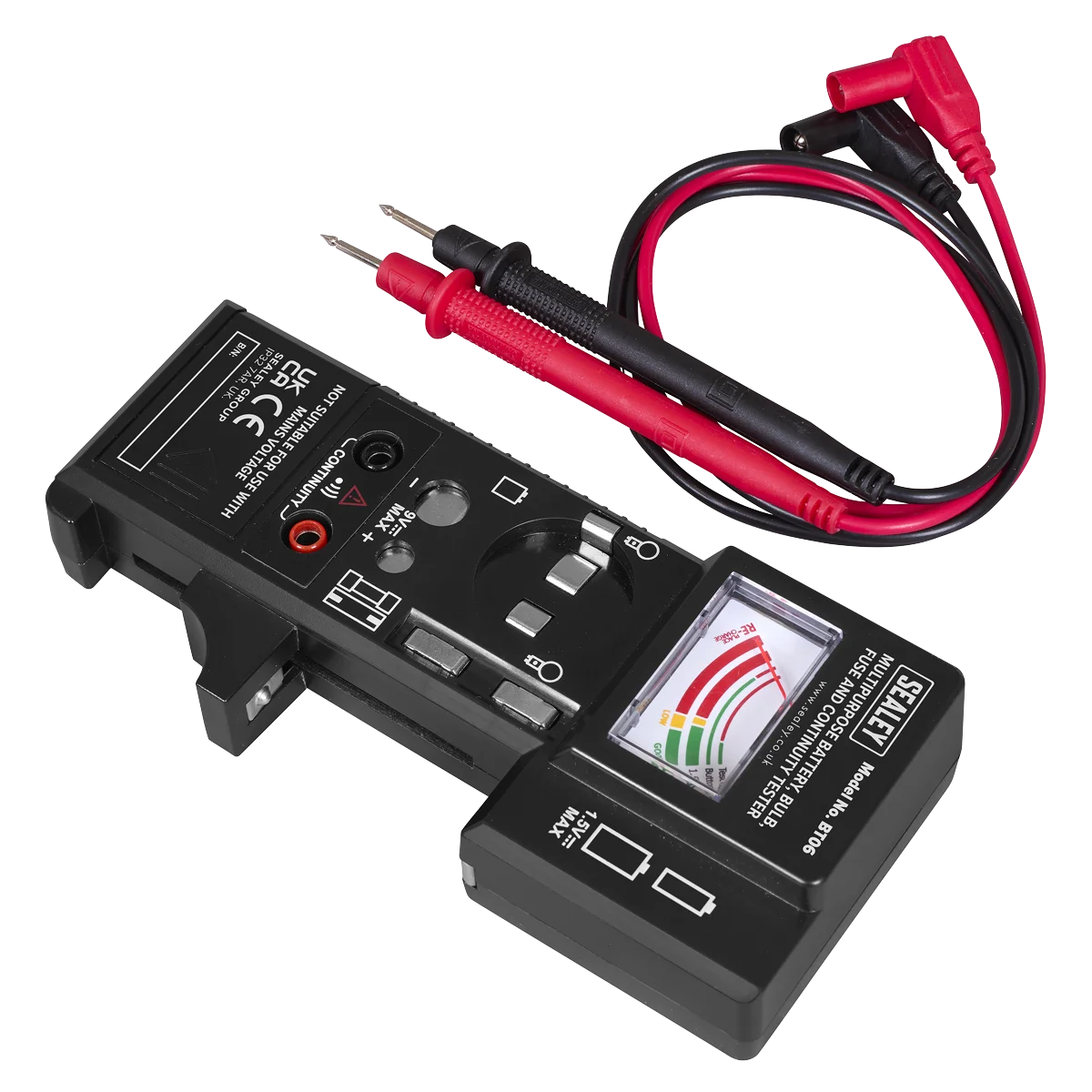 Sealey Multipurpose Tester BT06 9V Battery, Bulb & Fuse