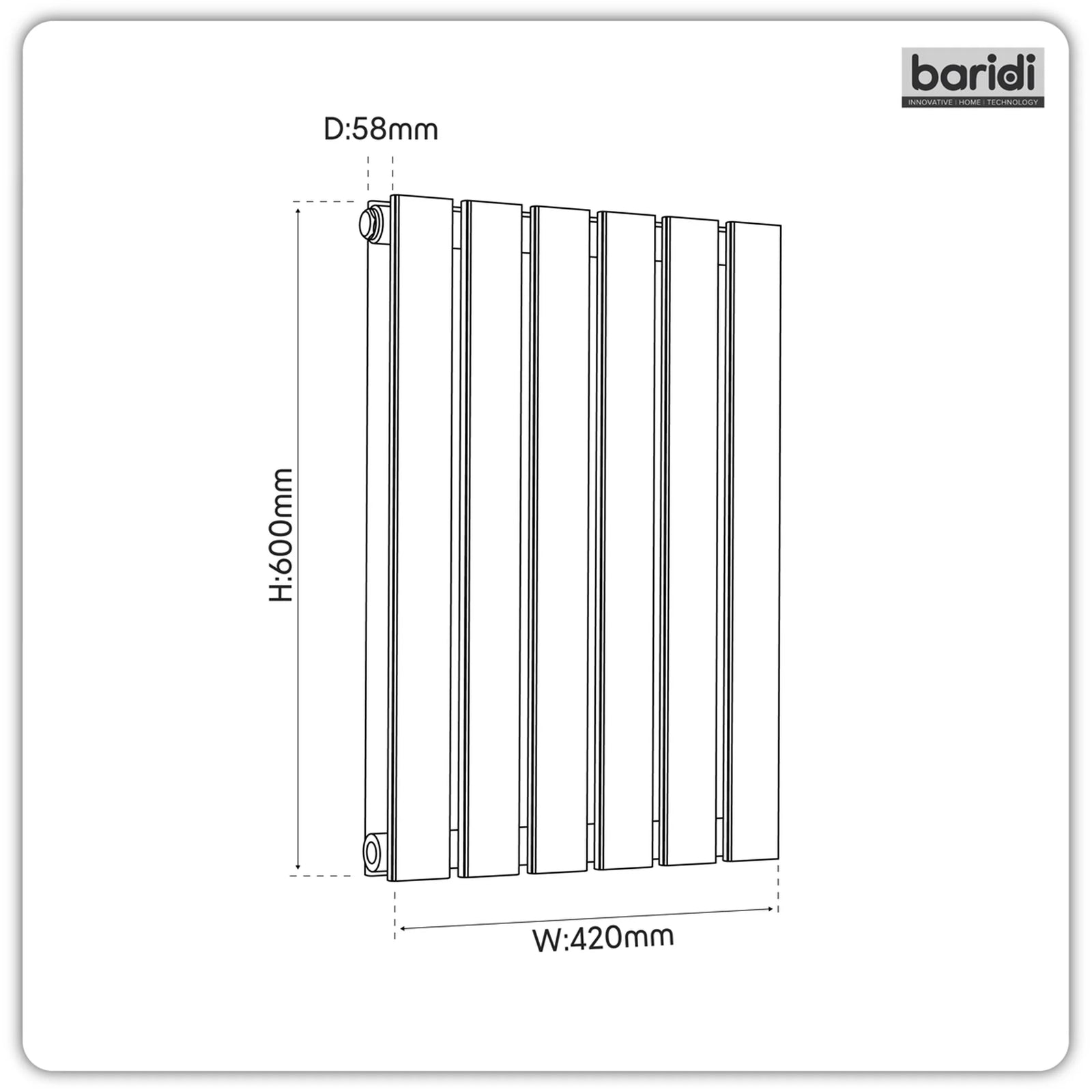 Baridi Horizontal Radiator 600 x 420mm Double Flat Panel White