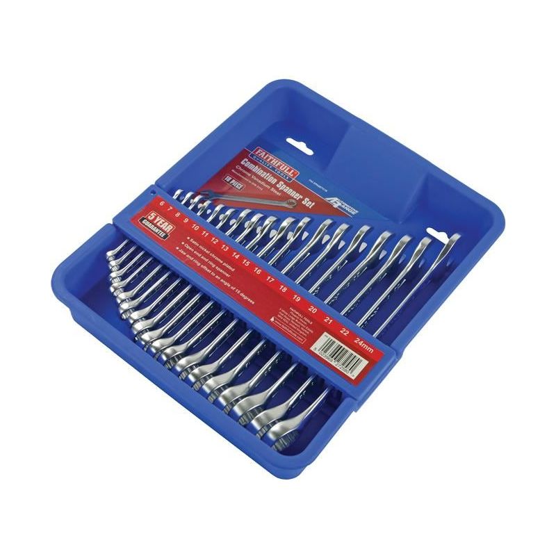 Faithfull Chrome Vanadium Combination Spanner Set, 18 Piece