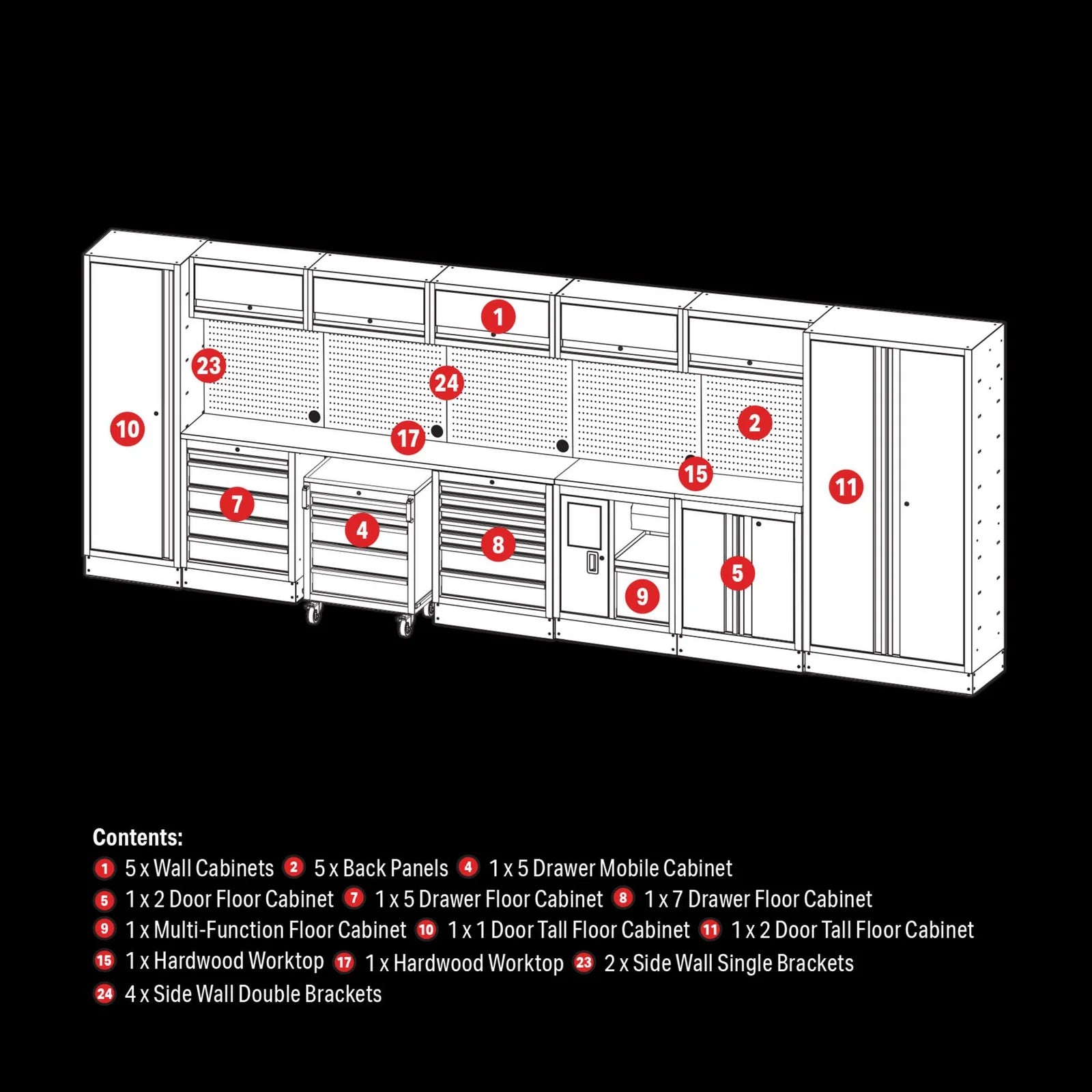 BUNKER 25 Piece Modular Storage Combo with Hardwood Worktop, 4915mm