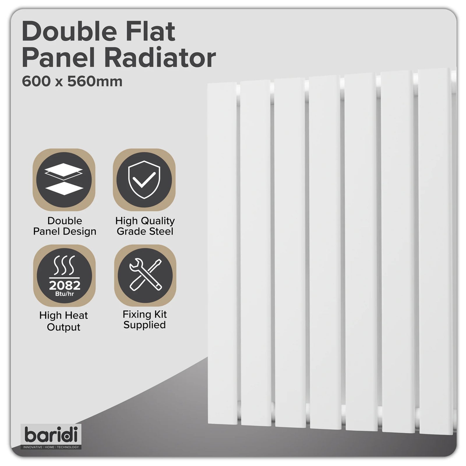 Baridi Horizontal Radiator DH349 600 x 560mm White Steel