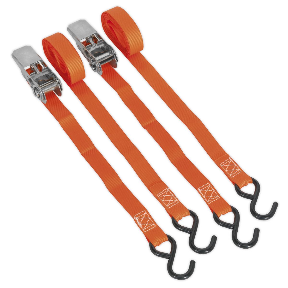 Sealey Ratchet Tie Down 25mm x 4m Polyester Webbing with S-Hooks 500kg Breaking