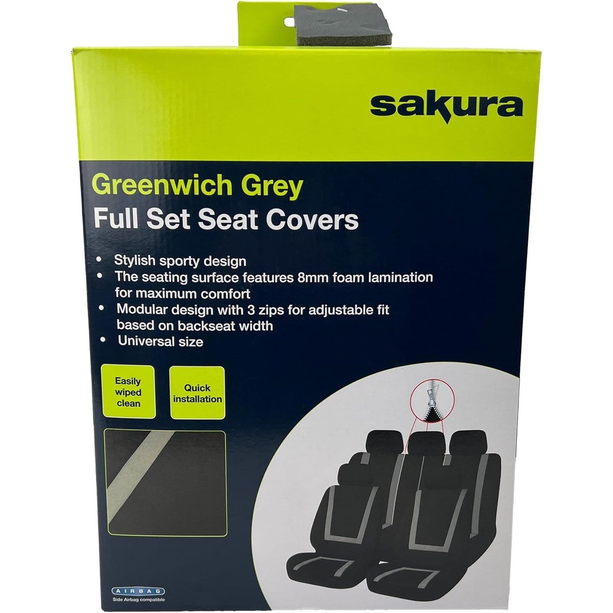 Sakura Greenwich Grey and Black Full Front Rear Seat Covers Set