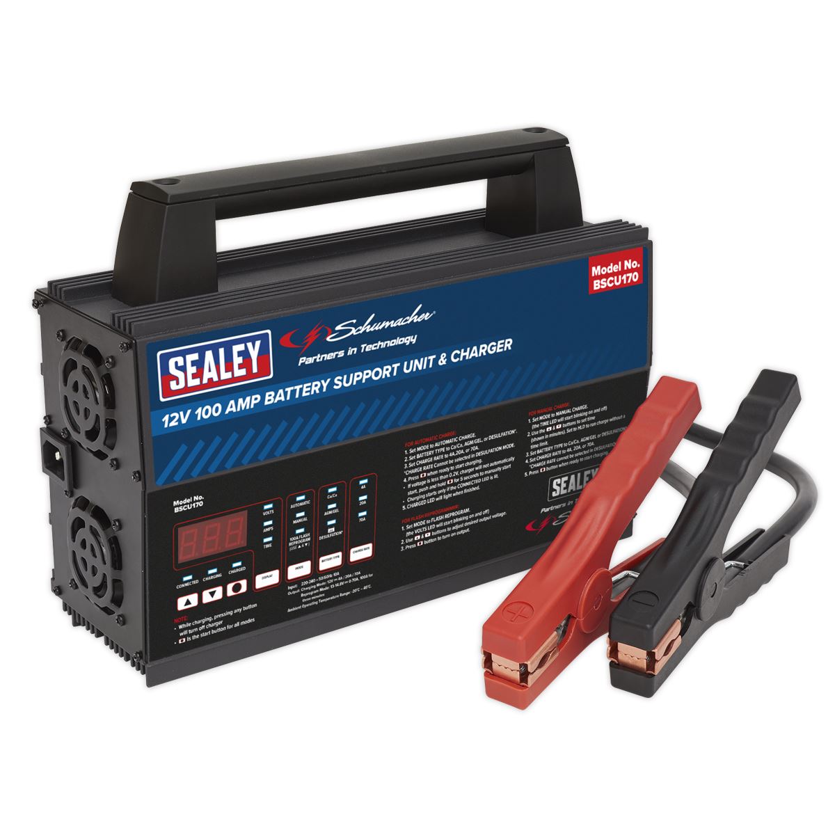 Sealey 12V Battery Support Unit & Charger 100A BSCU170