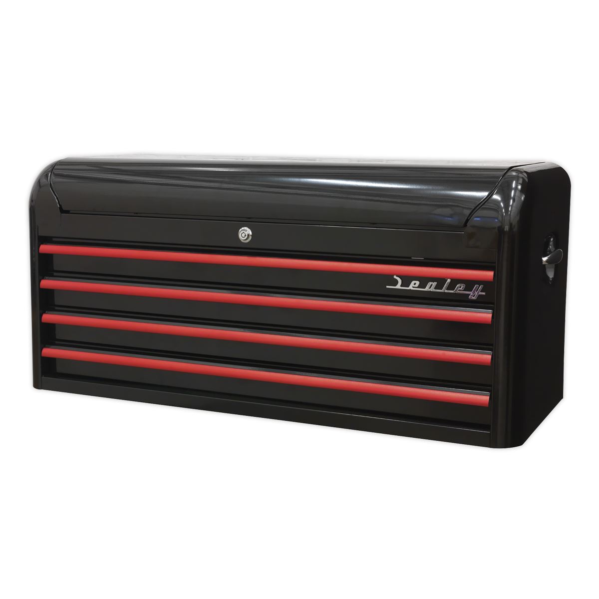 Sealey Topchest 4 Drawer Wide Retro Style Black with Red Anodised Drawer Pulls