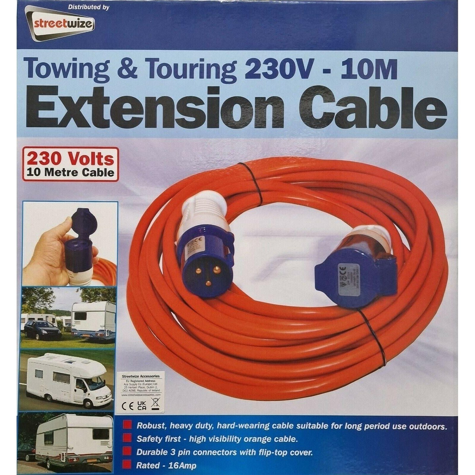 Streetwize 10m Caravan 230v Hook Up Cable Extension