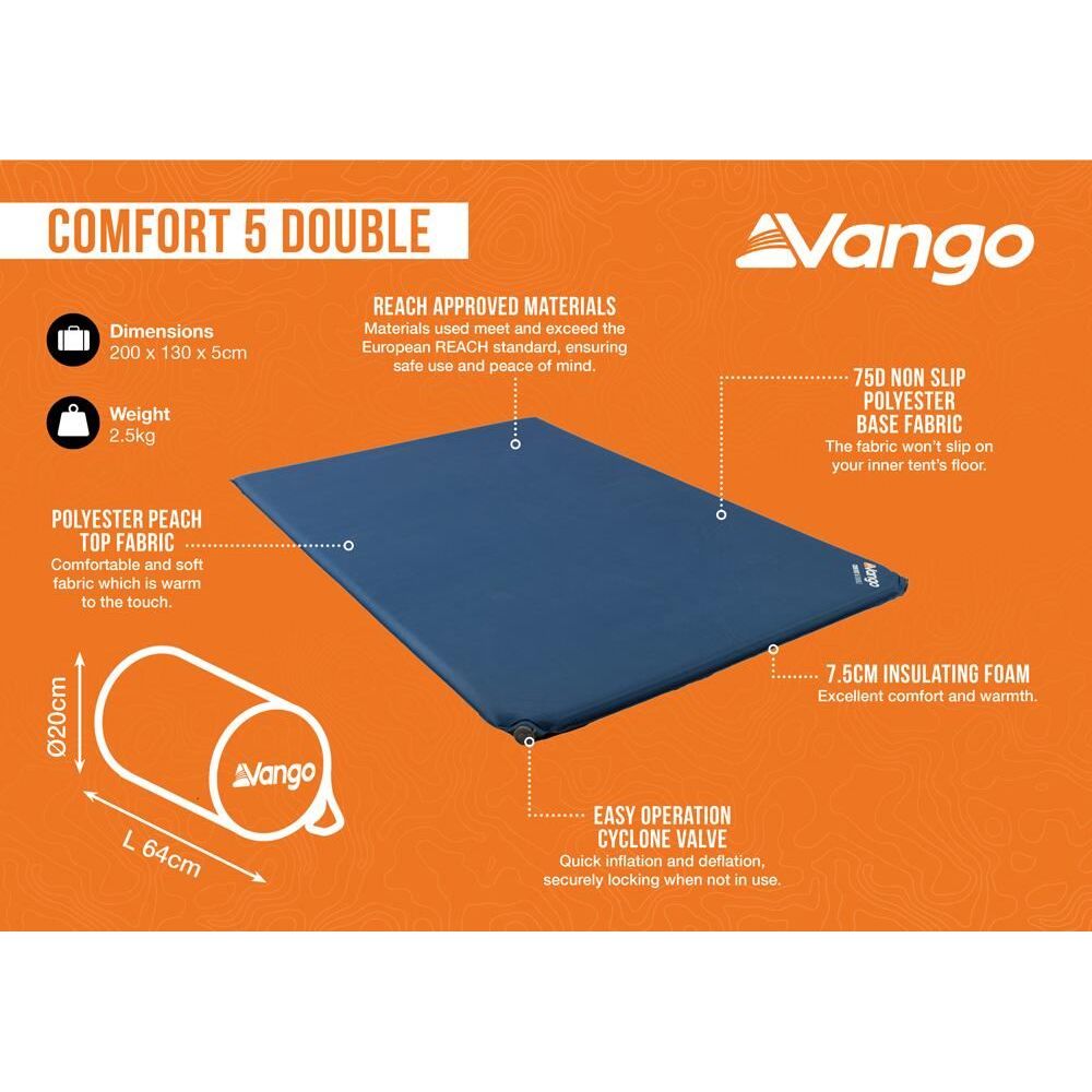 Vango Comfort 5 Double Self inflating Sleep Mat Double Neptune
