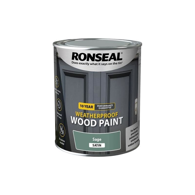 Ronseal 10 Year Weatherproof Wood Paint Sage Satin 750ml