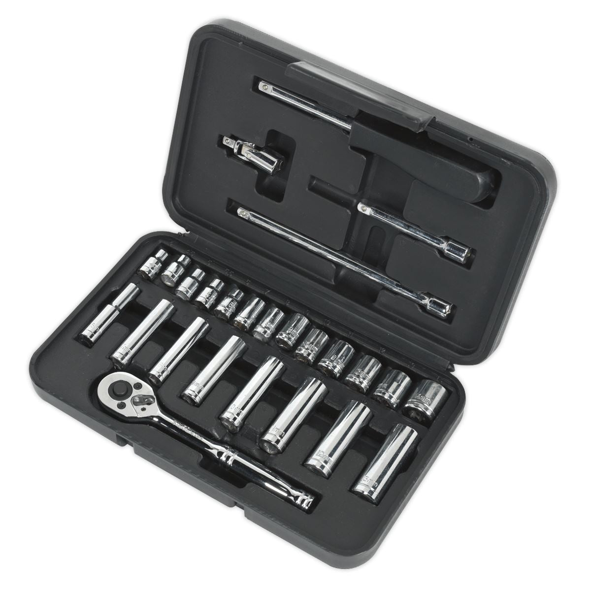 Siegen by Sealey Socket Set 26Pc 1/4Inchsq Drive 6Pt Walldrive Metric