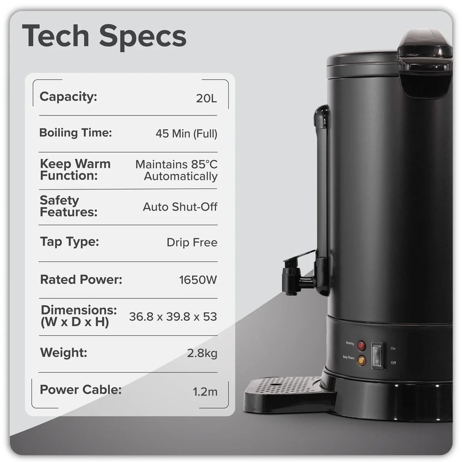 Baridi Hot Water Boiler 20L Capacity DH431 - Black