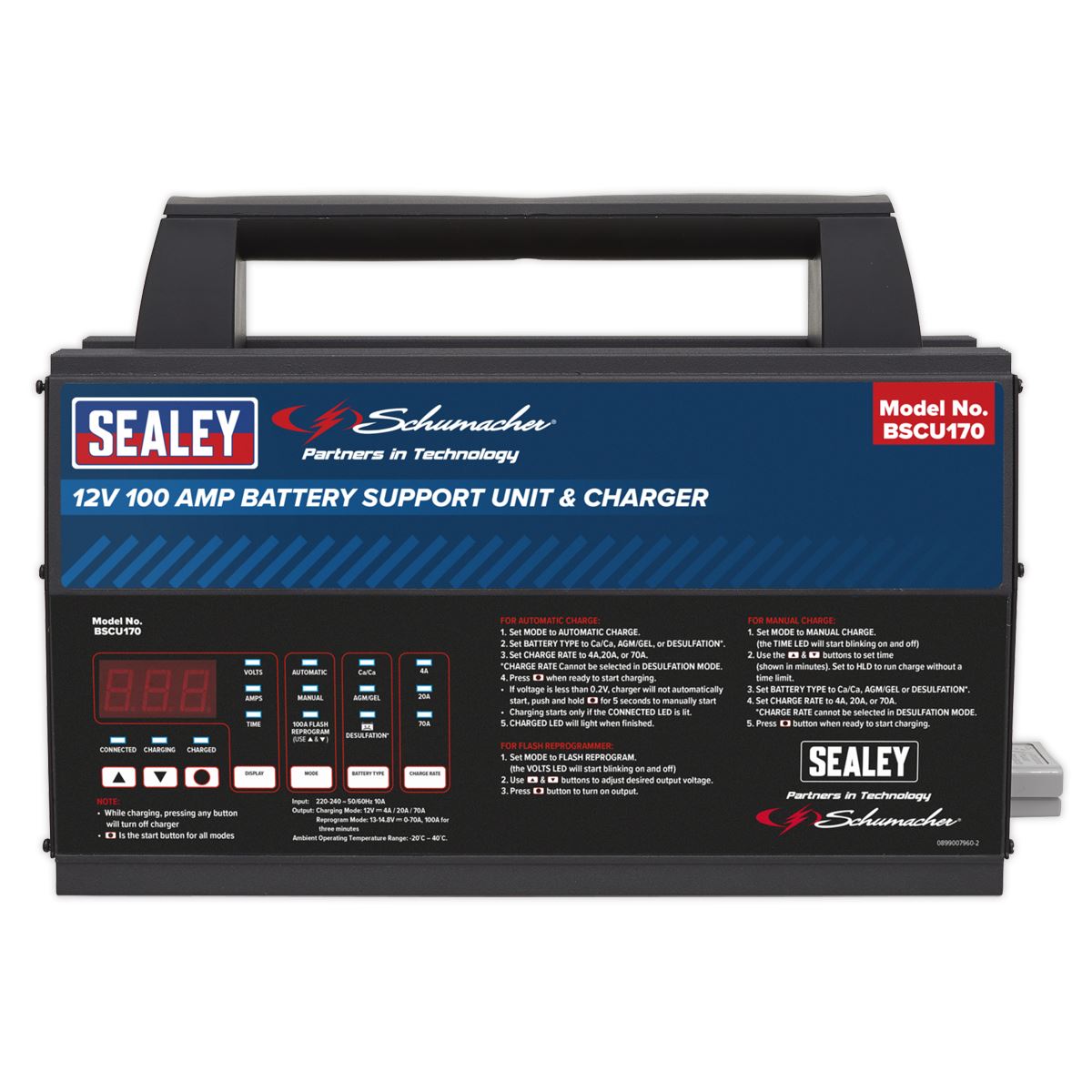 Sealey 12V Battery Support Unit & Charger 100A BSCU170