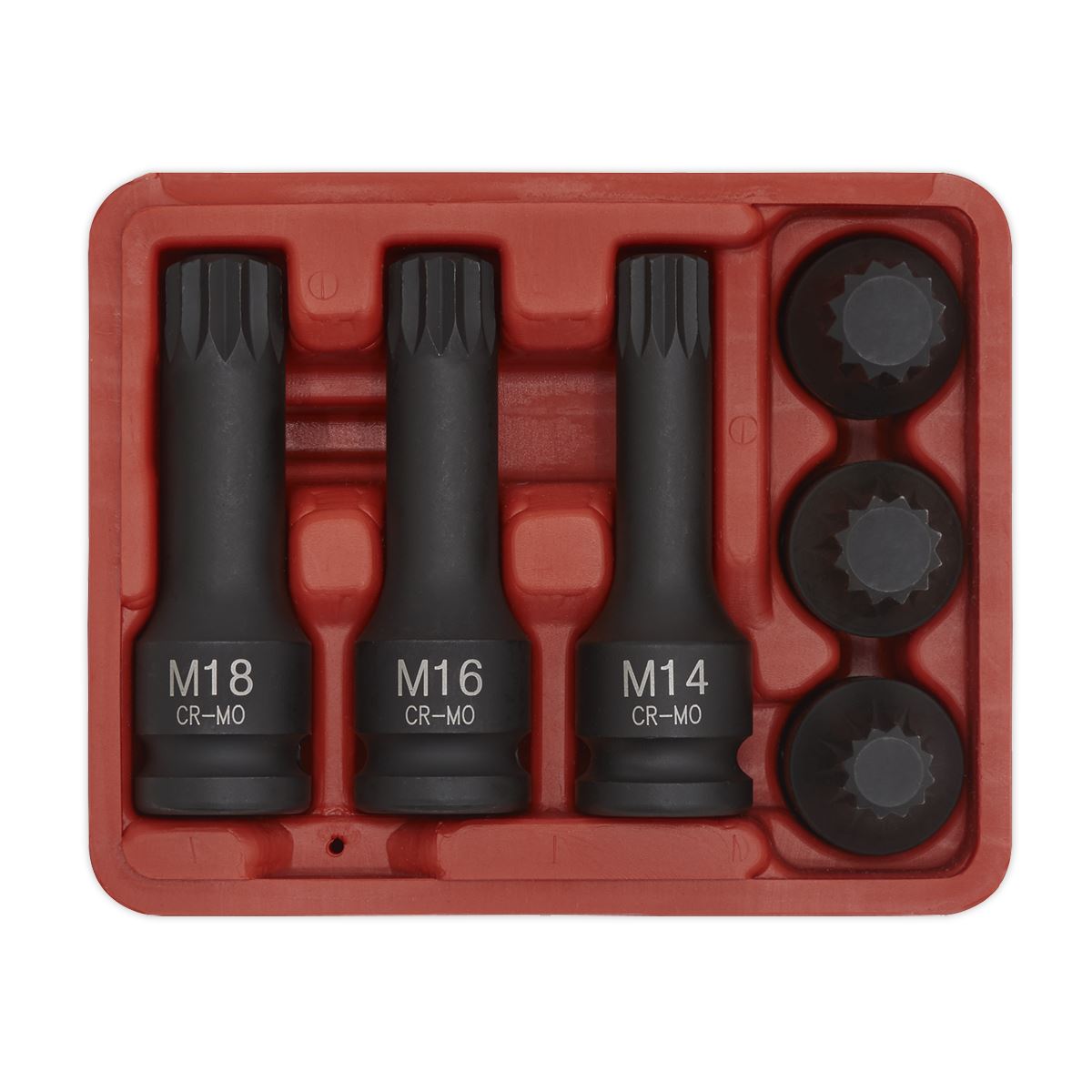 Sealey Impact Spline Socket Bit Set 6pc 1/2"Sq Drive SX052