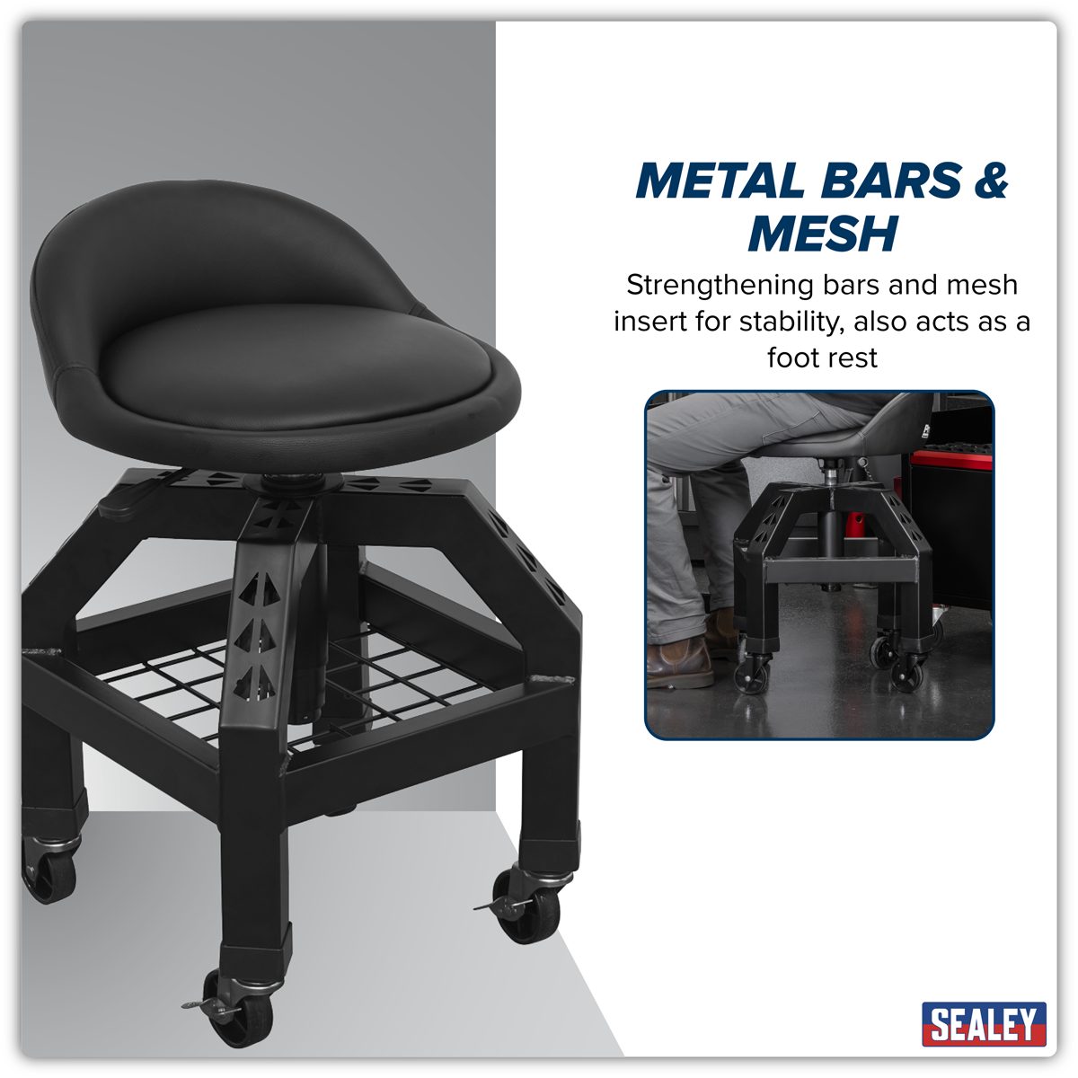 Sealey Premier Industrial Pneumatic Creeper Stool SCR03B 150kg Capacity