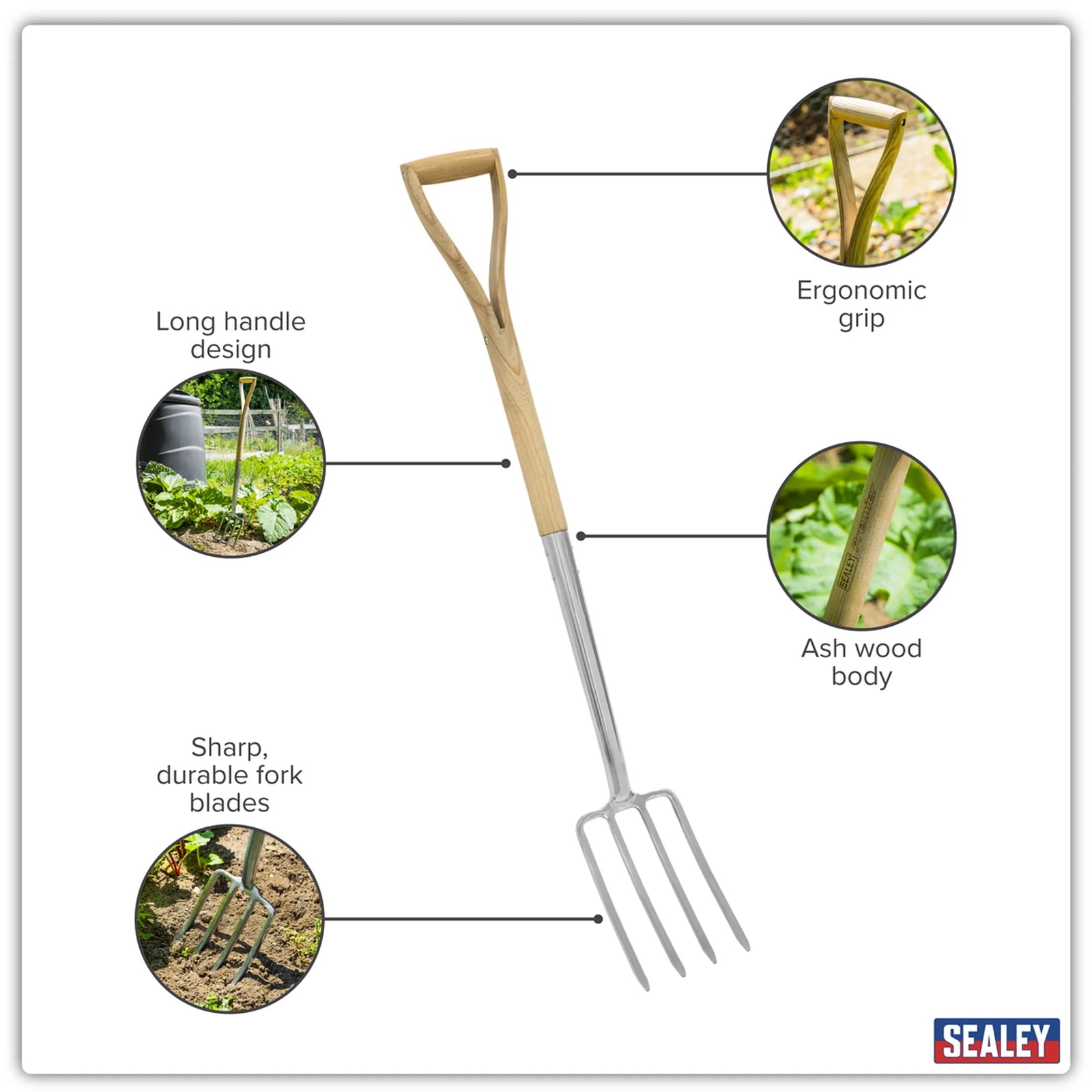 Sealey Premier Border Fork 490mm Ash Handle Stainless Steel Tines