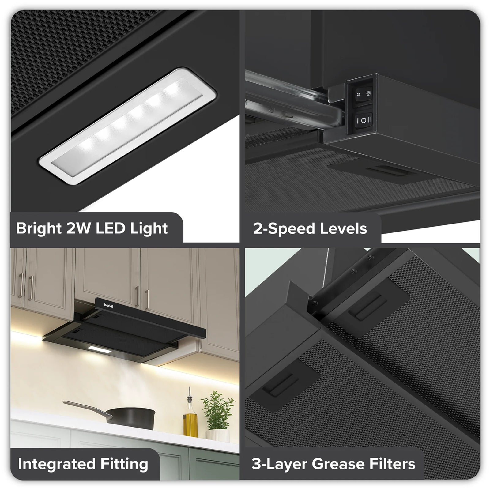 Baridi Wall Mounted Cooker Hood 60cm - 33W Power