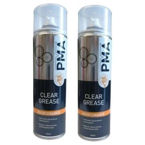 2x PMA Clear Spray Grease 500ml Water Resistant Aerosol Lubricant PTFE Chain etc