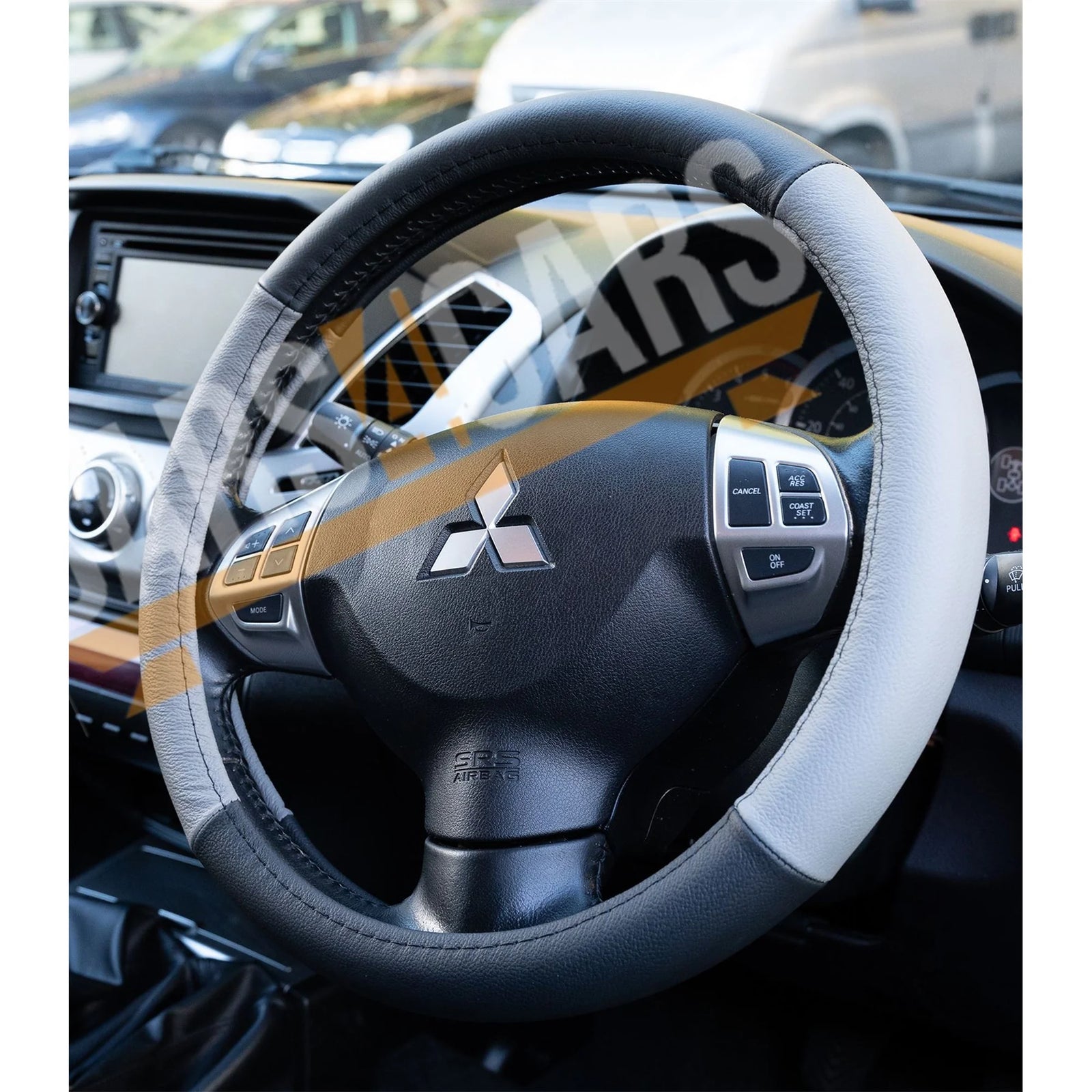 Streetwize Grey Black Genuine Leather Stitched Steering Wheel Cover Universal