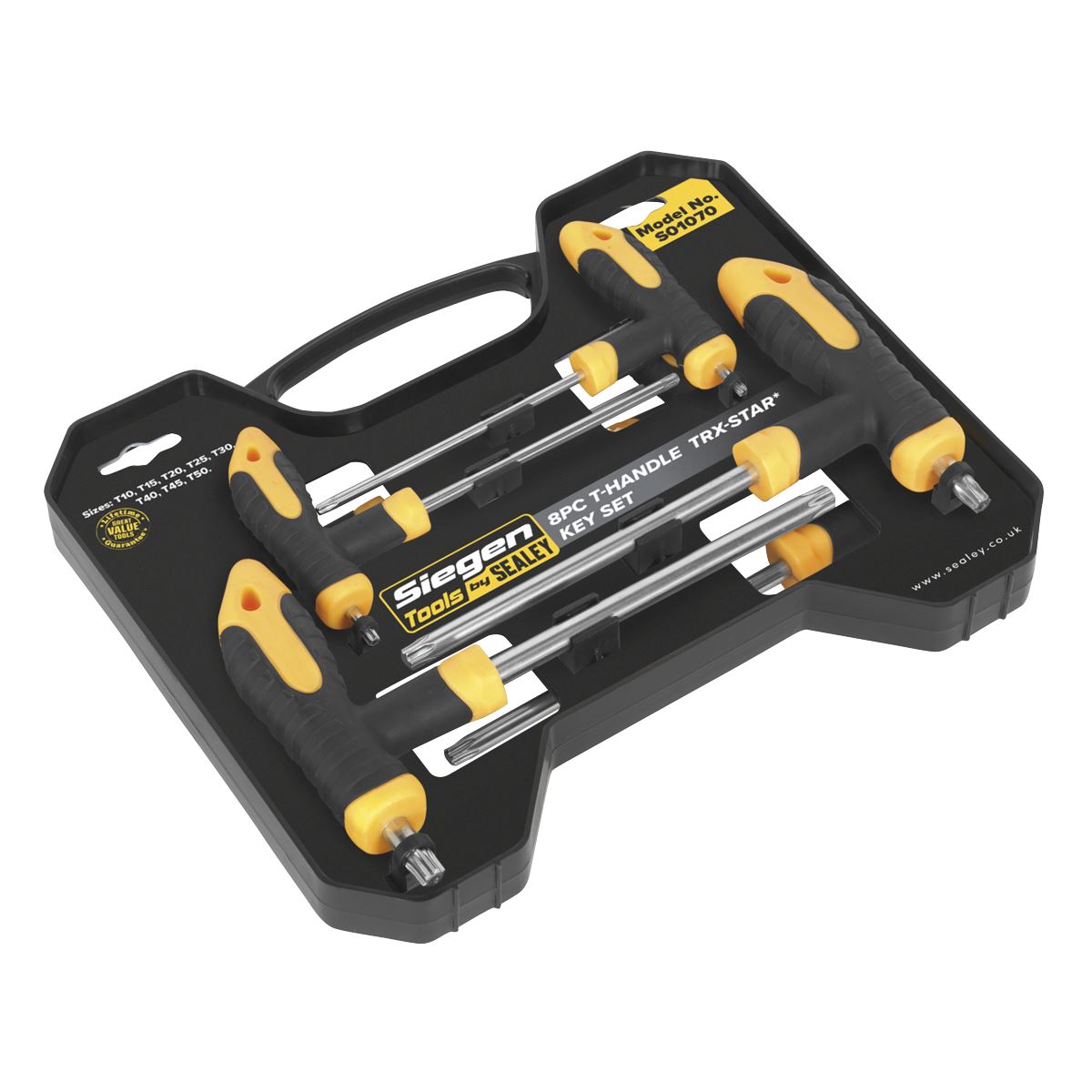 Siegen 8pc T-Handle Trx Star Security Torx Key Set T10-T50 T-Bar Comfort Grip