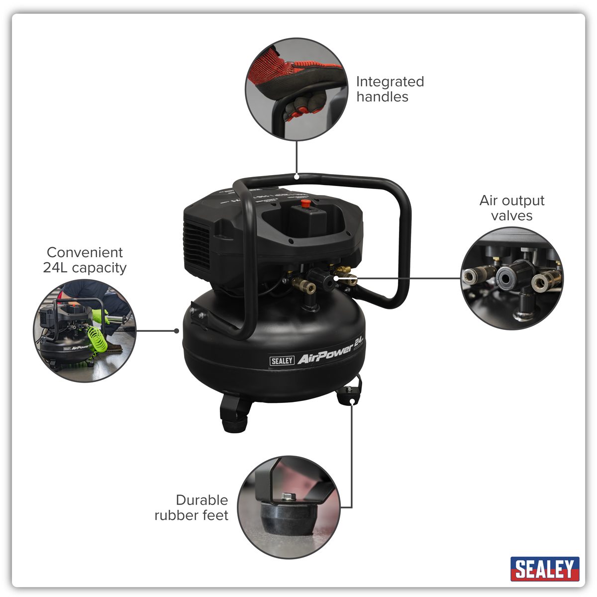 Sealey 24L Oil Free Belt Drive Compressor 2hp