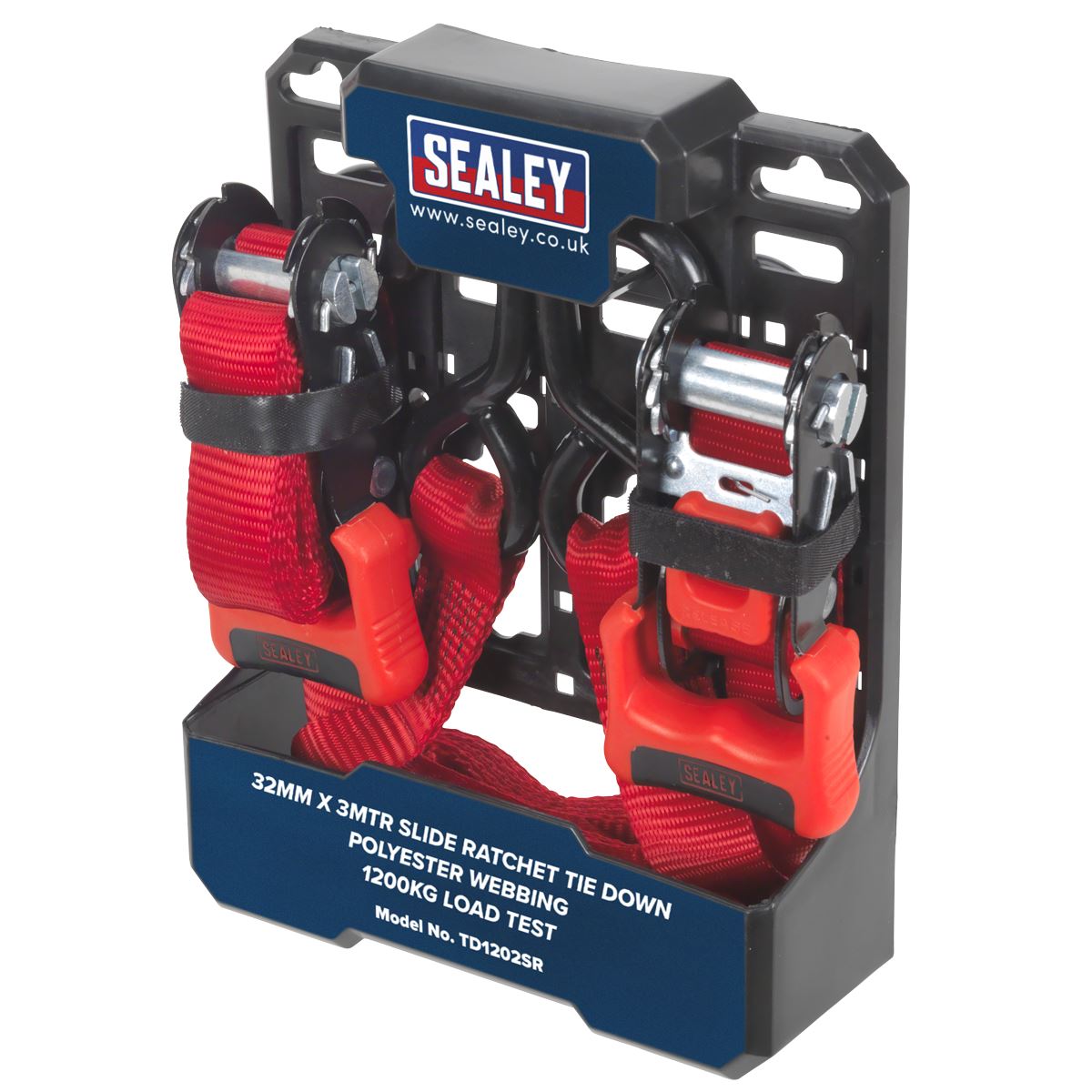Sealey 2pk 32mm x 3m Slide Ratchet Tie Down Straps Load Cargo Lash S Hooks