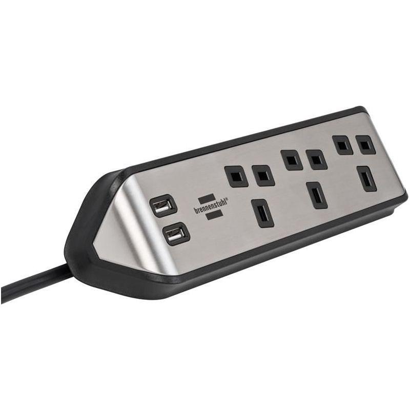 Brennenstuhl estilo Corner Extension Lead 240V 3-Gang 13A Black 2m
