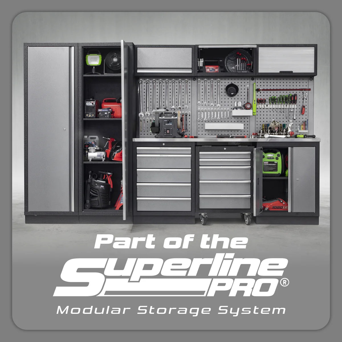 Sealey Superline PRO Storage System 1.96m with Stainless Steel Worktop