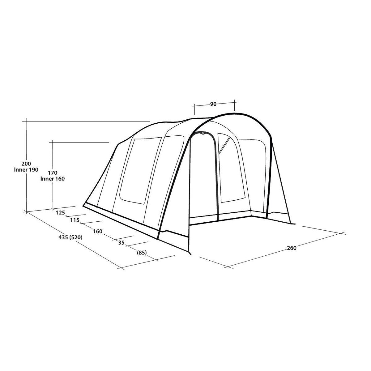 Outwell Monterey 4 Air 4 Berth Three Room Tunnel Tent