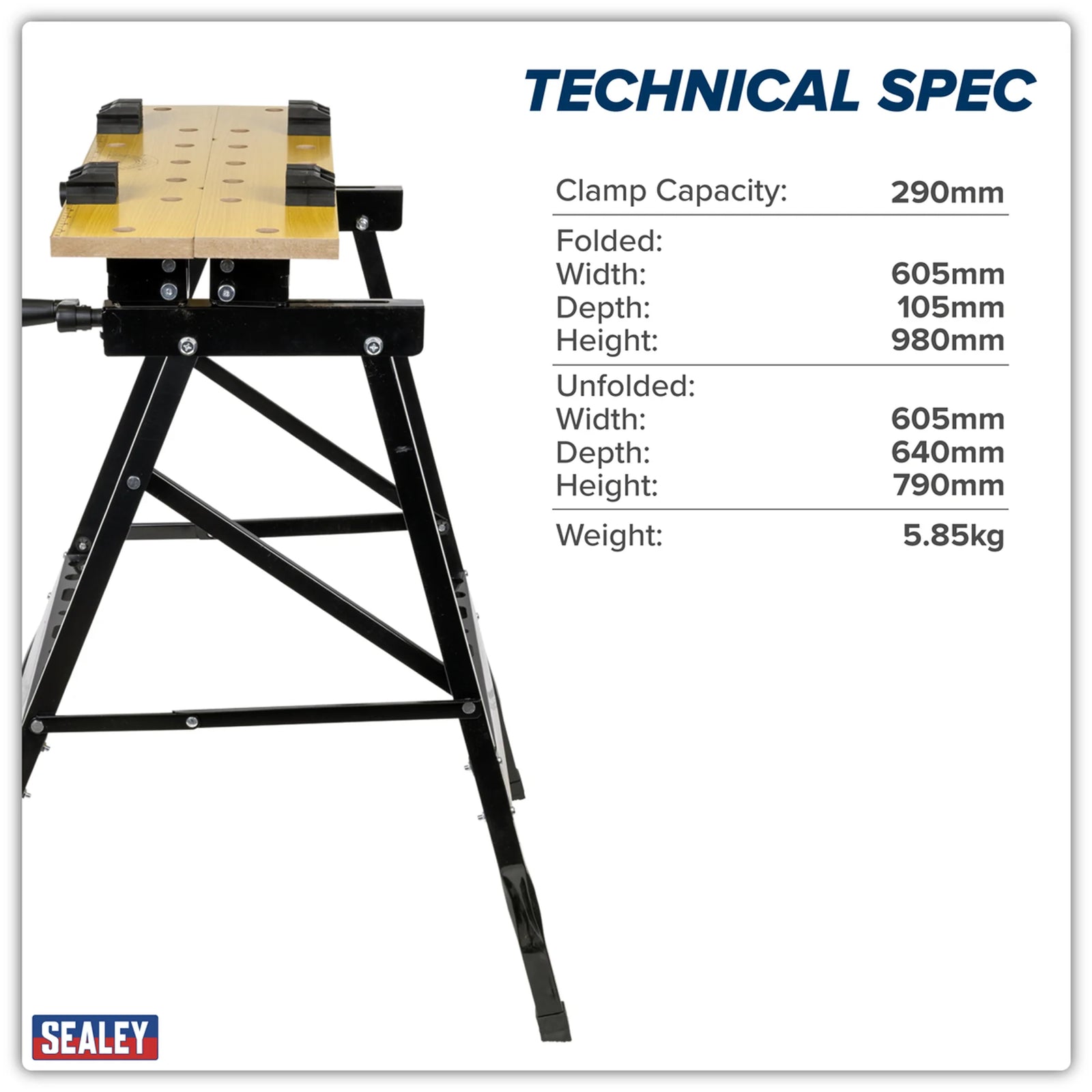 Sealey FWB3 Tilt & Clamp Folding Workbench 290mm Capacity