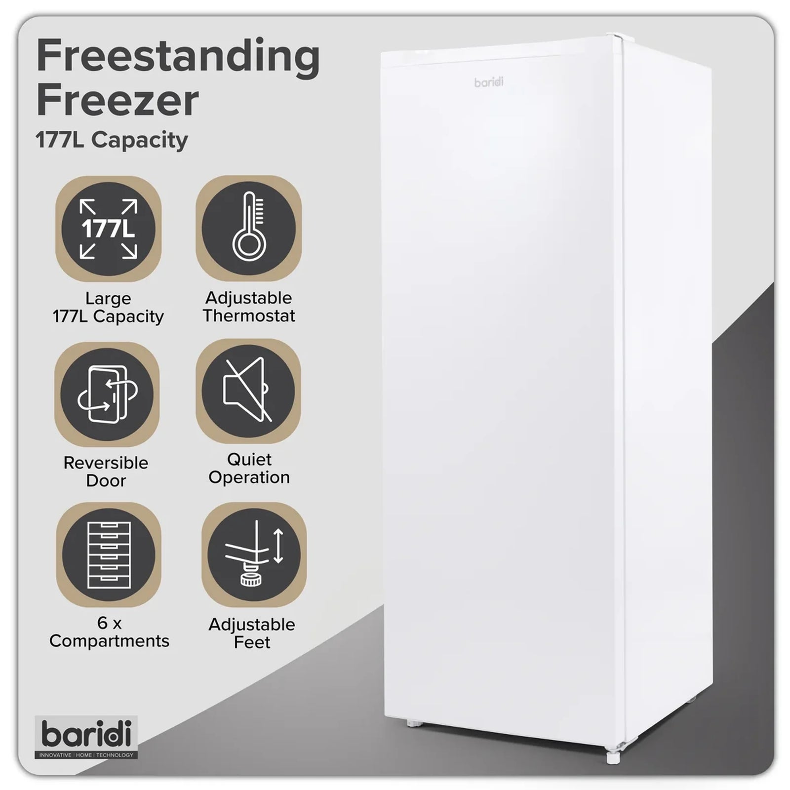 Sealey Freestanding Tall Freezer 177L Capacity White