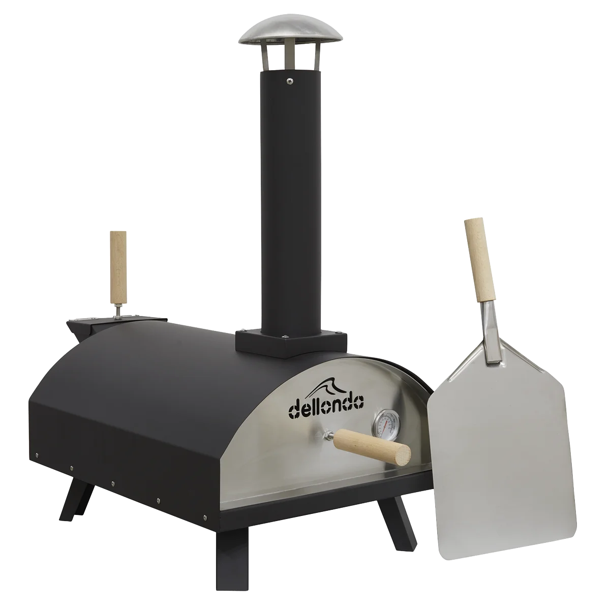 Dellonda Portable Wood-Fired 14" Pizza Oven and Smoking Oven Black/Stainless Steel