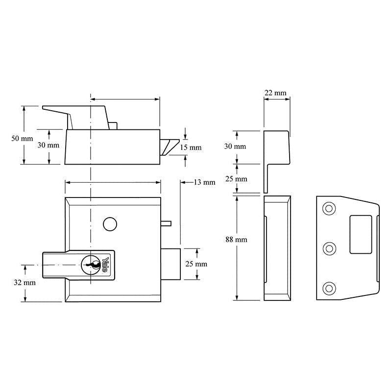 Yale Locks P1 Double Security Nightlatch 60mm Backset DMG Dark Grey Finish Visi