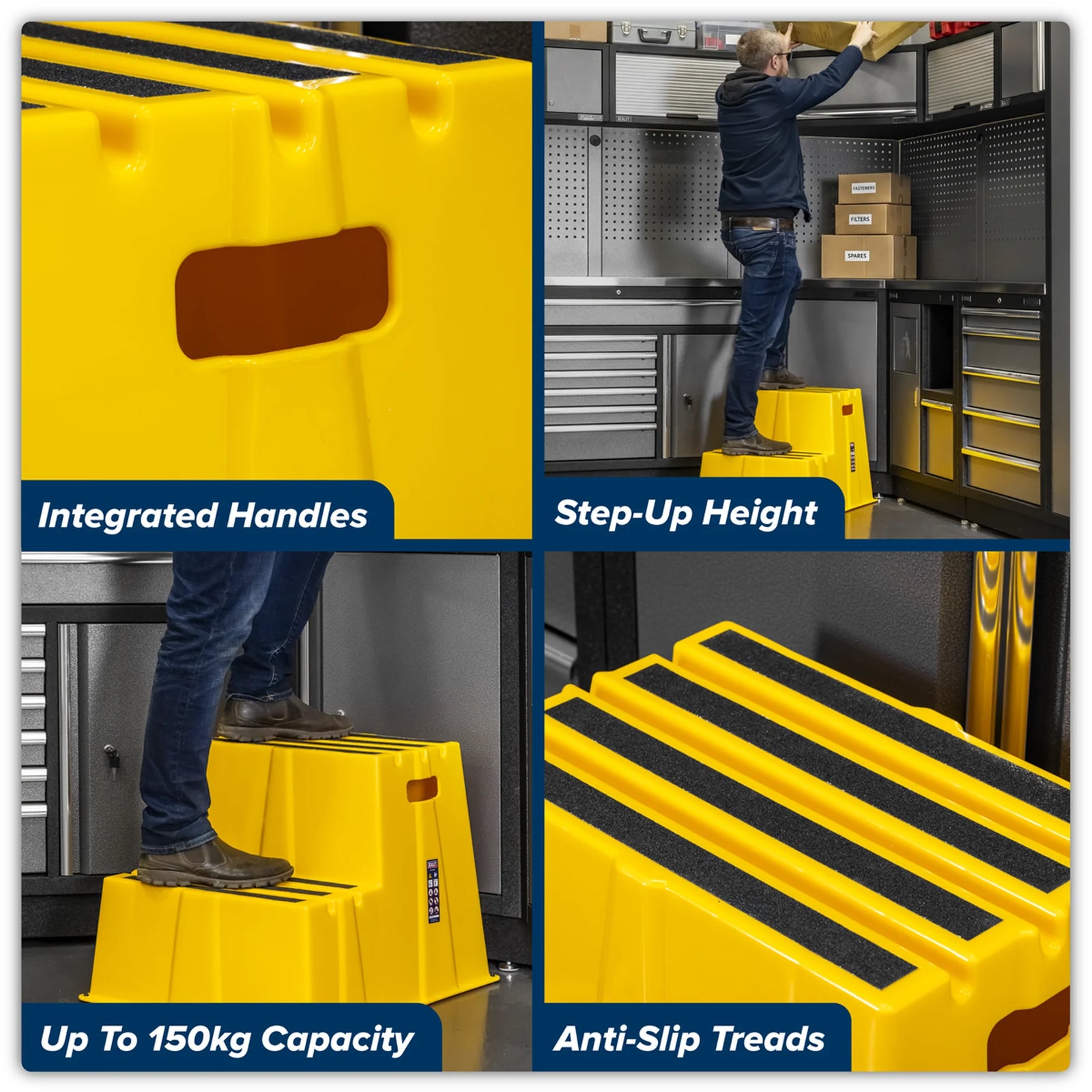 Sealey Heavy-Duty 2-Step Safety Steps 150kg Capacity, Yellow