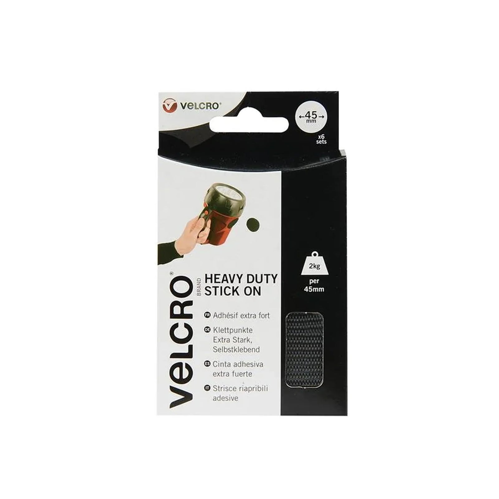 Velcro® Heavy-Duty Stick On Coin 45mm x 6 Sets Black 60248 - VEL-EC60248