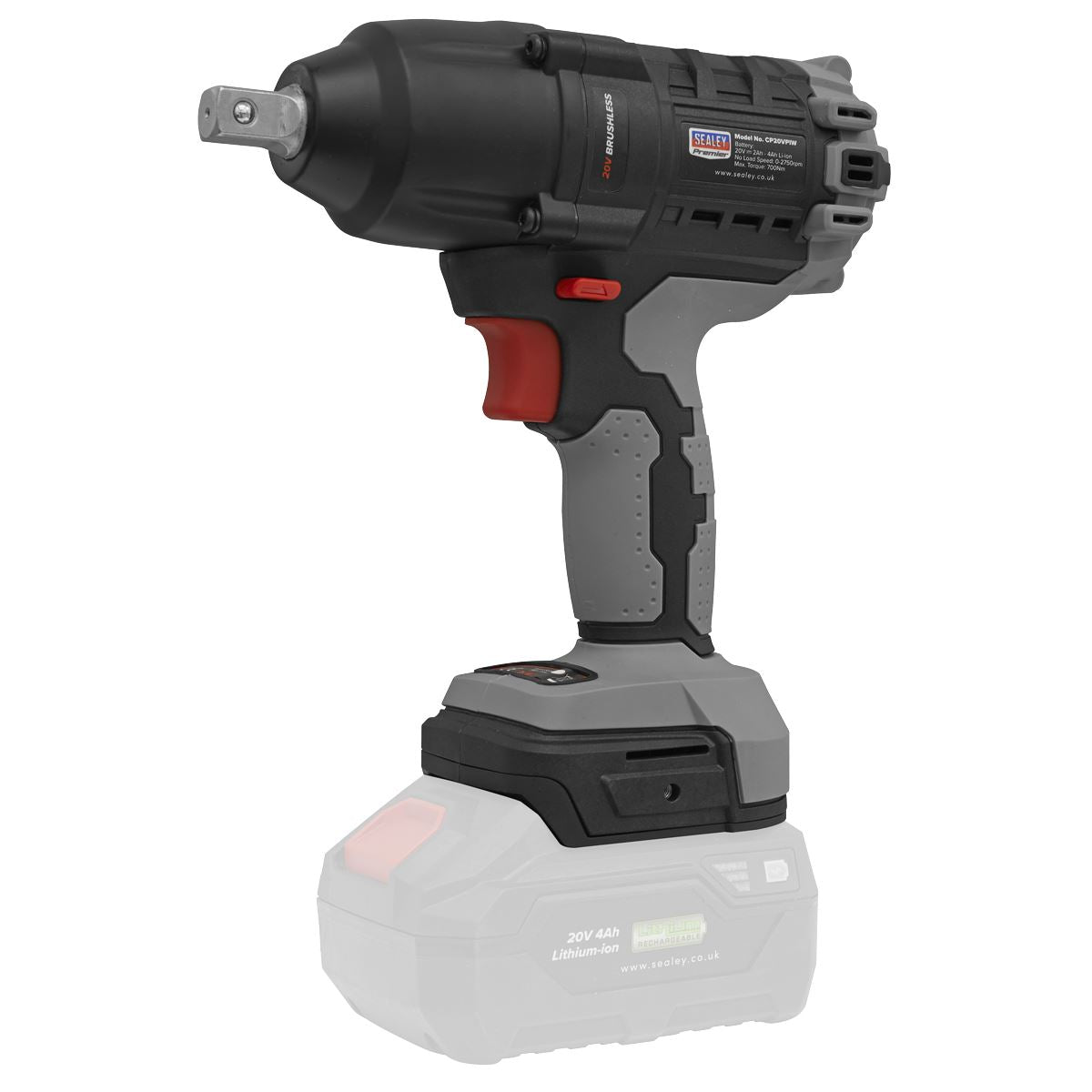 Sealey Brushless Impact Wrench Kit 1/2"Sq Drive 20V 4Ah SV20 Series 700Nm
