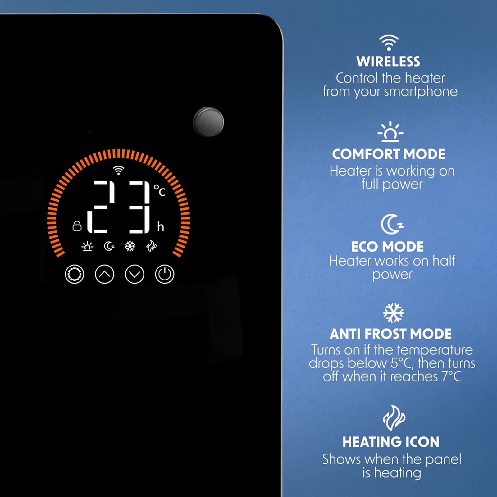 Baridi Electric Glass Panel Heater 2000W Wi-Fi Enabled Black
