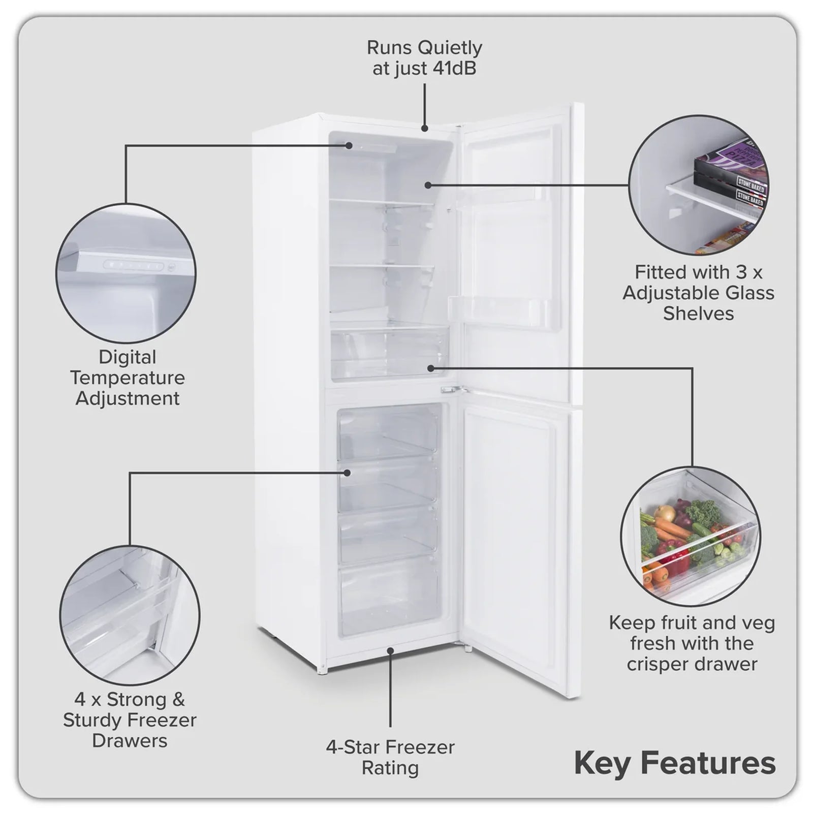 Baridi 50/50 Smart Frost Fridge Freezer 254L Capacity - White