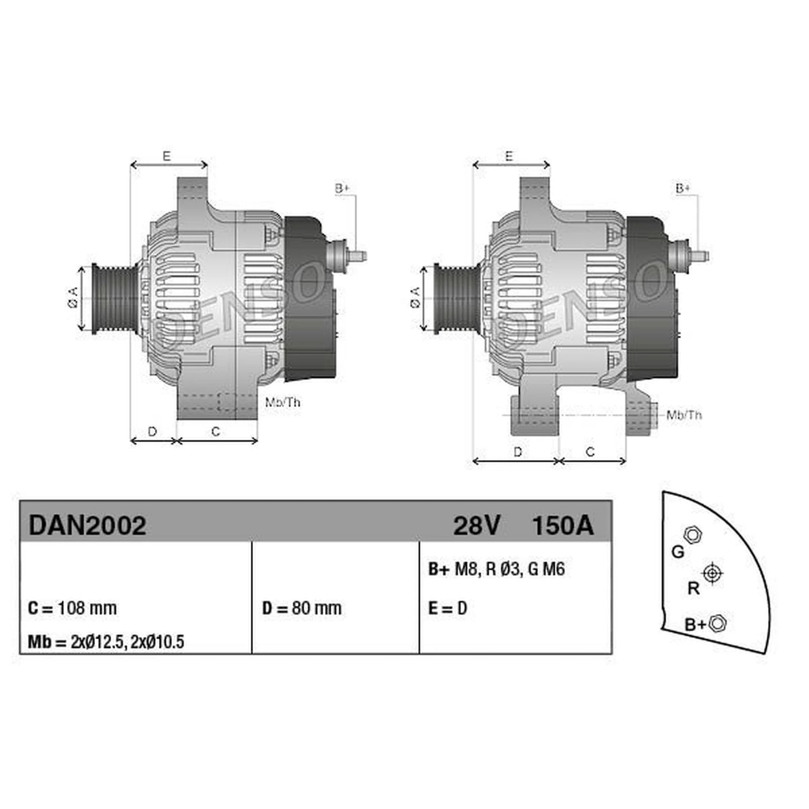 Denso Car Alternator 12V DAN2002