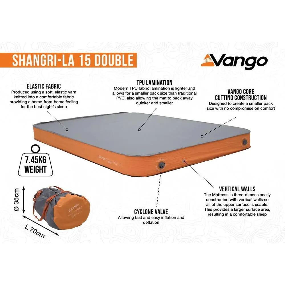 Vango Shangri-La II 15 Double 15 Double Cloud Grey / Orange Self Inflating Sleep Mat