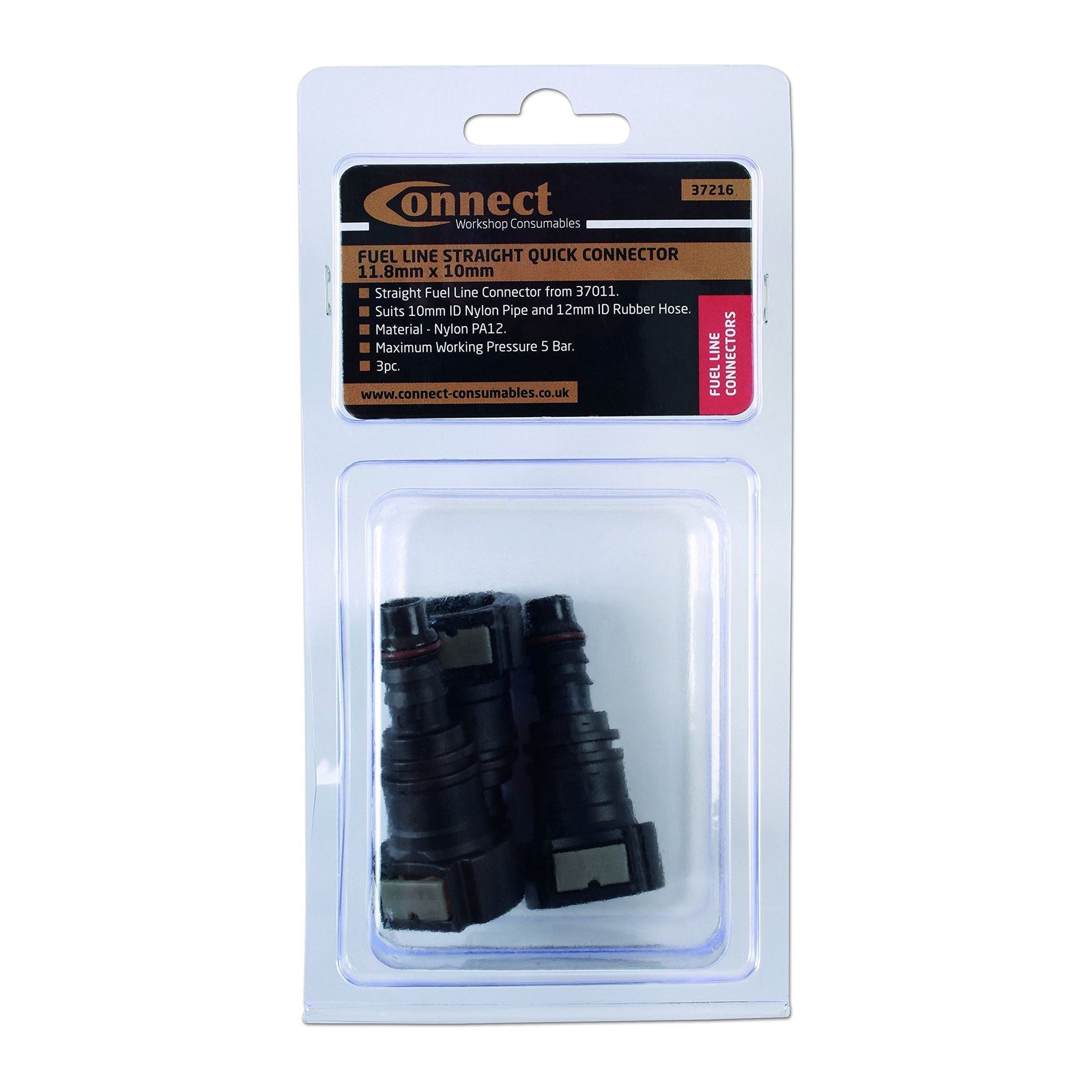 Connect Straight Fuel Line Quick Connectors 11.8 x 10mm 3pc 37216