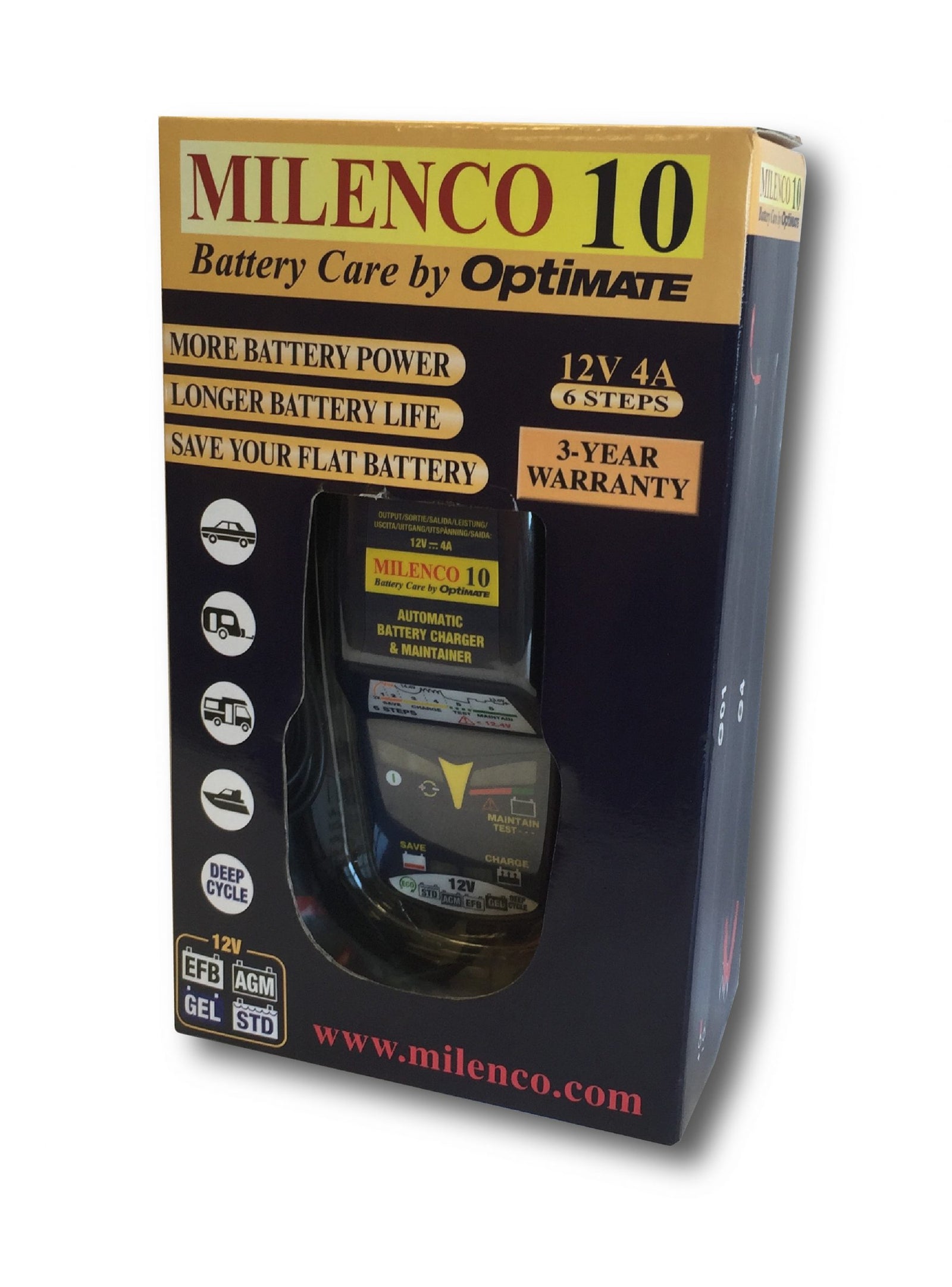 Milenco OptiMate 10 – 12V 10A Smart Battery Charger, Maintainer & Desulfator
