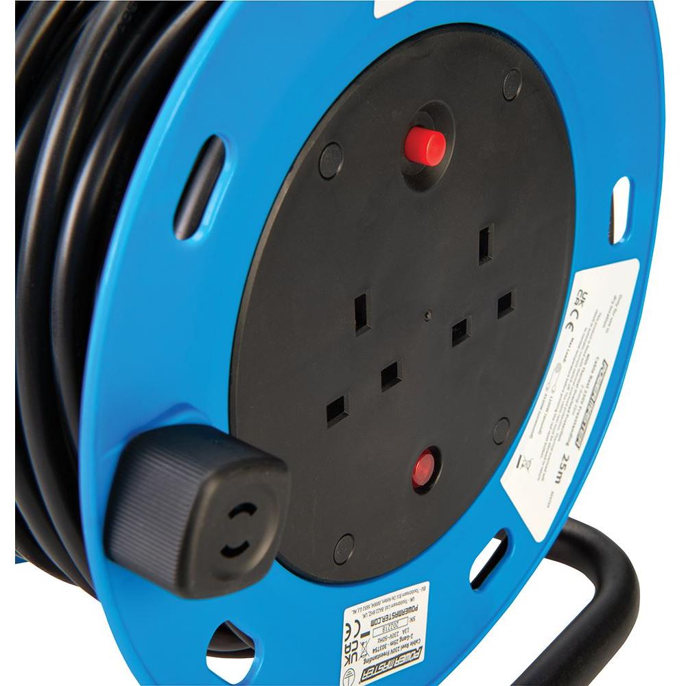 Powermaster Cable Reel Freestanding 13A 230V 2-Gang 25m