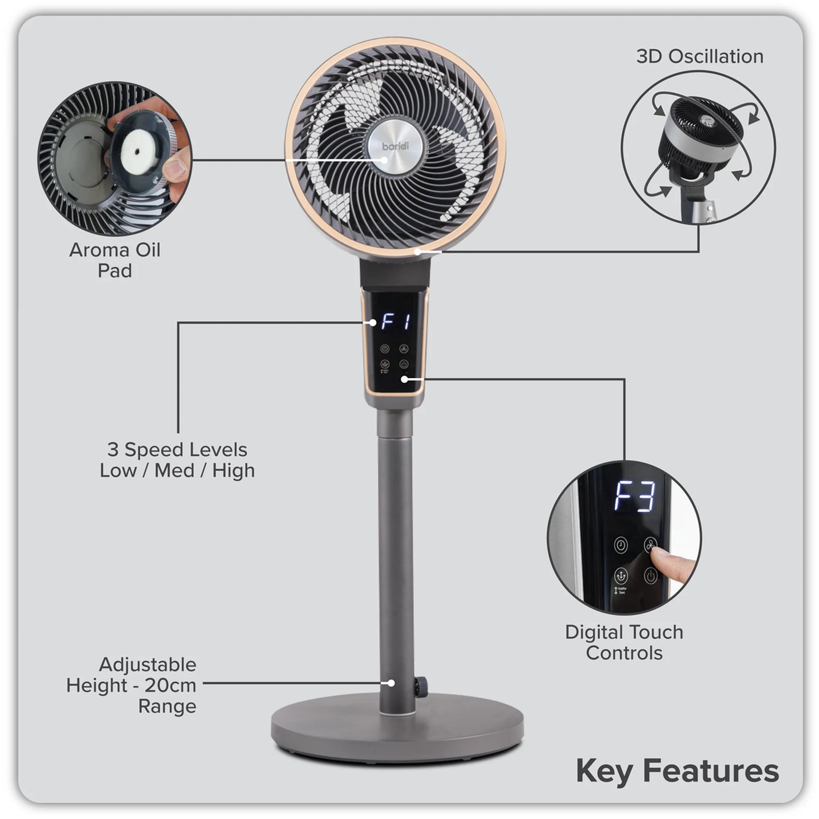 Baridi 12" Pedestal Fan DH141 70W with Remote Control