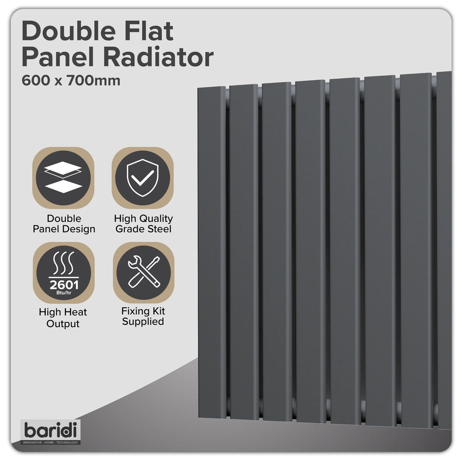Baridi Horizontal Radiator DH340 600x700mm Anthracite