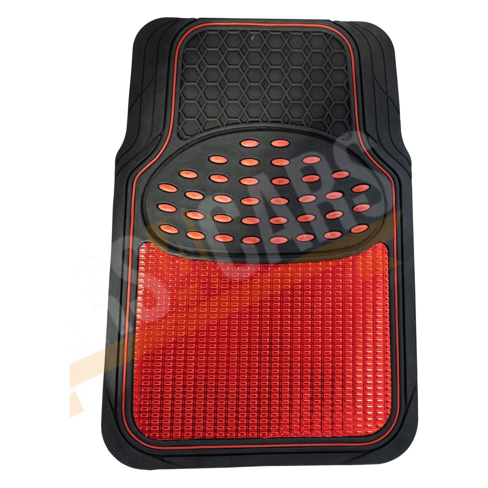 Shiney Red Metallic Checker Style Car Heavy Duty Black Rubber Set of 4 Mats Set